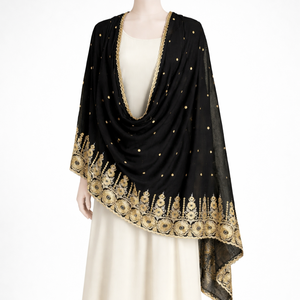 Châle de luxe pour femme musulmane en mousseline brodée florale, léger, respirant, écharpe d'été avec détails en strass, long, grand et doux - Product Image 1