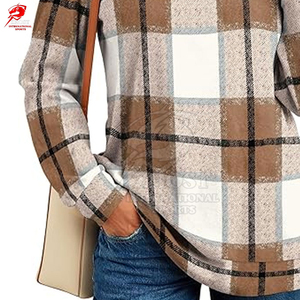Sweat-shirt en molleton à carreaux pour femme, à manches longues, col rond, tricoté, décontracté, pour l'automne - Product Image 6