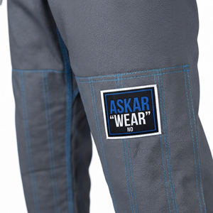 Kimono de Jiu-Jitsu Unisexe Askar Wear Gris avec surpiqûres bleues – Uniforme d'arts martiaux durable - Product Image 4
