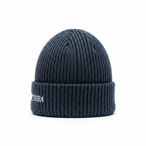Gorro de Punto Acanalado Azul Oscuro Personalizado, Gorro de Invierno Cálido con Puño y Logotipo Bordado - Product Image 3