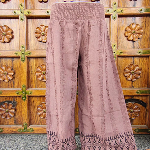 Pantalones Palazzo Boho de Algodón Crudo de Pierna Ancha para Mujer con Estampado Étnico y Cintura Alta Fruncida, Ideales para Verano y Playa, Estilo Urbano - Product Image 1