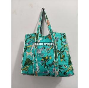 Bolsa de Mano Acolchada de Algodón Pintada a Mano con Estampado de Tigre, Estilo Bohemio, Cierre de Cremallera, Gran Capacidad, Bolsa de Compras de Rajasthan - Product Image 6