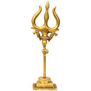 Escultura de latón hecha a mano de 7 pulgadas del tridente de Lord Shiva con Damaru y par de loros para regalar Hecho EN LA India - Product Image 1