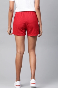 Shorts en coton tricoté rouge pour femme avec taille à cordon de serrage et poches, coupe décontractée, séchage rapide, respirant, taille basse - Product Image 2