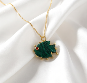Natural <b>Emerald</b> Fish <b>Pendant</b> Necklace Statement May Birthstone Carved Necklace Gold Plated Handmade Jewelry 562407 - Product Image 3