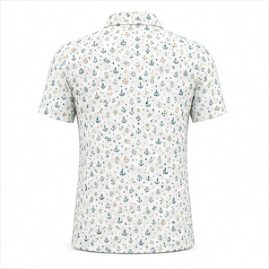 Polo pour homme Trackstar, blanc et vert, imprimé nautique, manches courtes, col boutonné, chemise de golf décontractée, logo personnalisé - Product Image 6