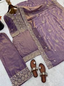 ชุดเคอร์ติพาลาซโซปักลายสีม่วงหรูหราพร้อม dupatta สำหรับผู้หญิงชุดสำหรับใส่ตามเทศกาลดีไซน์เนอร์ชุดประจำชาติพร้อมลาย zari - Product Image 6