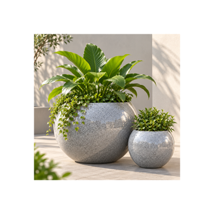 Jardinière décorative d'extérieur en fibre de verre avec peinture résistante aux UV, grand pot rond de jardin, conteneur moderne de qualité supérieure pour patio - Product Image 1