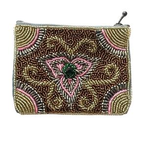 Mini bolso con cremallera Palmette con diseño de árbol bordado con cuentas hecho a mano elegante con hermosa joyería elegante arte llamativo de la India - Product Image 5