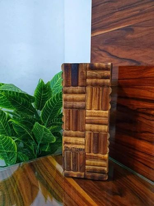 Jarrón Cuadrado de Madera Tejido a Mano Estilo Art Deco, Color Marrón Oscuro, Jarrón de Pared Ecológico FAIZA CRAFT para Uso en Interiores - Product Image 5