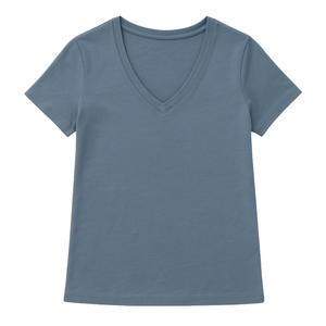 T-shirt pour femme à manches courtes et col en V, bleu crépusculaire, en polyester/coton, toile écologique, design unique, doux, respirant et de qualité supérieure - Product Image 3
