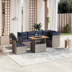 Set di divani da giardino in polyrattan grigio da 7 pezzi con cuscini, mobili da esterno resistenti - Product Image 1