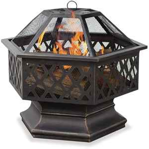 Skies Trader Moderno Brasero de Metal para Exterior con Malla Antichispas, Calentador de Patio a Gas Natural, Brasero Hexagonal para Jardín y Patio Trasero - Product Image 1