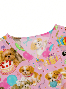 Blouse d'uniforme à imprimé chien mignon, col en V, poche poitrine, pour technicien/vétérinaire, personnalisable, vente en gros - Product Image 3