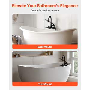 Robinet de baignoire vintage noir mat à pieds, robinet de baignoire mural, douchette à main, bras pivotants réglables, col de cygne rotatif - Product Image 2