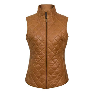 Salva Leather Women Breathable <b>Knitted</b> Quilted 100% Polyester Vest Stand Collar Zip-Up <b>Waistcoat</b> Casual Outerwear Regular Length - Product Image 1