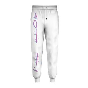 Men's <b>White</b> Printed Sweatpants With Wolf Pattern Elastic Waist Drawstring Casual <b>Joggers</b> Midweight Cotton Autumn Wear - Product Image 4