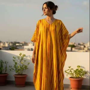 Caftán Tie Dye para Mujer, Largo hasta el Suelo, Ecológico, 100% Algodón, Corte Holgado, Cintura Natural, Estilo Casual de Verano, Boho, para Vacaciones - Product Image 1