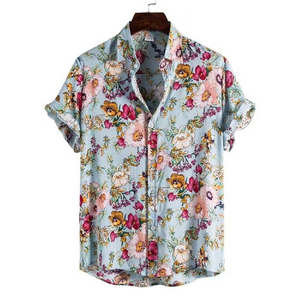 Chemise hawaïenne à manches courtes pour homme, imprimé floral, col rabattu, polyester respirant, chemises de vacances d'été - Product Image 5