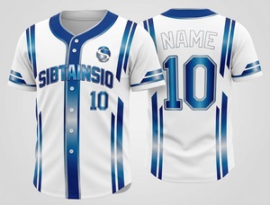Camiseta de Béisbol Sublimada Personalizada, Blanca con Rayas Azules, Cierre de Botones, Uniforme con Nombre y Número Personalizados, Ropa Deportiva - Product Image 1