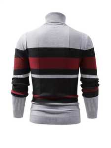 Pull col roulé pour homme, color block, décontracté, en tricot texturé Argyle, coupe ajustée, rayé, chaud pour l'hiver - Product Image 2