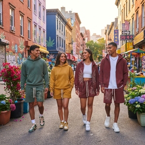 Conjunto de Sudadera con Capucha y Pantalones Cortos Acampanados Unisex de Algodón 100% Transpirable, Estilo Streetwear Personalizado, Efecto Desgastado por el Sol, Lavado Ácido, Liso - Product Image 6