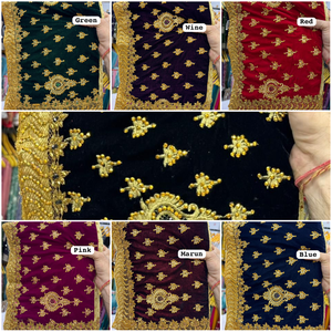 Sari de terciopelo puro con blusa de seda Malai, bordado elaborado, borde elegante y sofisticado, sin arrugas, largo hasta el suelo, para fiestas. - Product Image 3