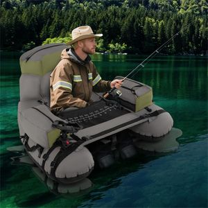 Bouée de pêche gonflable 350 lbs avec 2 chambres à air, porte-canne et règle de mesure verte + grise - Product Image 6