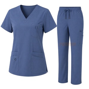 Fournisseur en gros de blouses personnalisées pour professionnels de la santé, en mélange de coton, col en V, pantalon droit, uniforme médical pour infirmières - Product Image 2