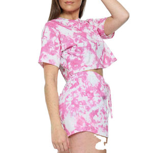 Women Crop Top Shorts <b>Set</b> Cotton Casual Summer Two Piece Outfit Ladies Lounge Wear Matching <b>Set</b> OEM Private Label Custom - Product Image 2