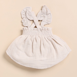 Organic Oatmeal Premium Quality <b>Muslin</b> Sleeveless Frill Top for <b>Baby</b> Shirt & Top - Product Image 2