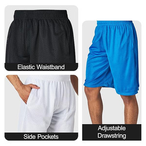 กางเกงกีฬาขาสั้นผู้ชายแบบตาข่าย 3 แพ็ค กางเกงกีฬาบาสเก็ตบอลระบายอากาศได้ดีสำหรับออกกำลังกายในยิมพร้อมกระเป๋าลึก น้ำหนักเบา แห้งเร็ว - Product Image 4