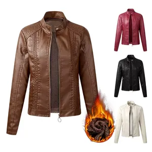 Veste en cuir véritable de luxe pour femmes avec col à boutons pression, matériau de qualité supérieure - Product Image 4