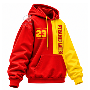 NSPDK Sorority <b>Women's</b> <b>Red</b> Gold Color Block <b>Hoodie</b> Greek Letter Embroidered Drawstring Hood Kangaroo Pocket Pullover Sweatshirt - Product Image 2