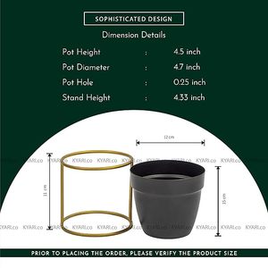 Modern Black Flower Pot With Gold Plated Metal Stand Minimalist Indoor <b>Plant</b> Planter For Desktop Use - Product Image 5