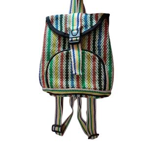 Sac à dos en jute fait main en gros, sac à dos tissé rayé coloré, sac d'école bohème hippie, sac à dos écologique, usine OEM - Product Image 2