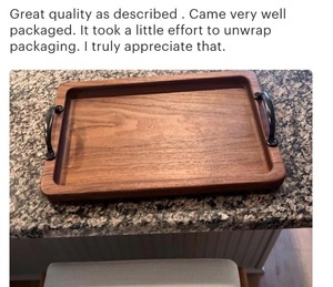 Bandeja de Servir Decorativa Ecológica Hecha a Mano de Madera de Nogal con Asas de Hierro, Diseño Minimalista, Multifuncional, de Grado Comercial - Product Image 5