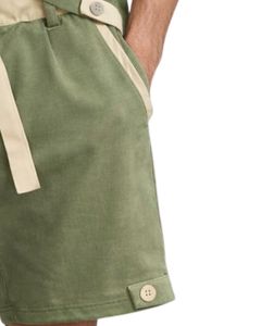 Ensemble débardeur sans manches vert et short assorti pour homme, tenue décontractée d'été en coton, short à cordon de serrage avec bordure contrastée, ensemble deux pièces - Product Image 6