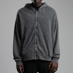 Sudadera con capucha para hombre de algodón con cremallera, lavado ácido, estilo vintage desgastado, novedad 2026 - Product Image 1