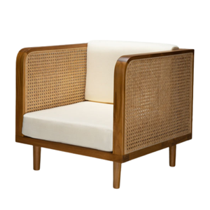 Fauteuil en bois de style mid-century modern avec coussin en coton rembourré pour salle à manger, meubles de maison - Product Image 2