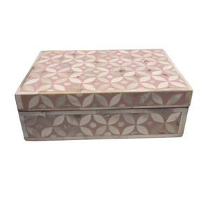 Navy Blue Bone Inlay Leaf Design Jewelry <b>Box</b> Handcrafted <b>Floral</b> Pattern Keepsake Chest Luxury Mother of Pearl Style Storage Bin - Product Image 6