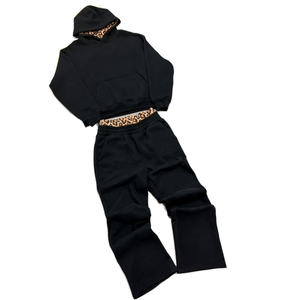 Chándal de Forro Polar Térmico Negro Personalizado para Hombre, Estampado de Leopardo, Estilo Urbano Holgado, Sudadera con Capucha, Chándal Casual para Correr - Product Image 5