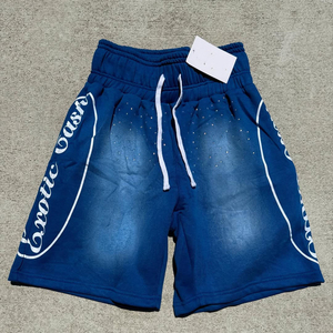 Custom Streetwear Double Waist Denim Short Pants Distressed Acid Wash Vintage Patchwork Sun Faded <b>Jeans</b> Shorts <b>Men</b> OEM - Product Image 5