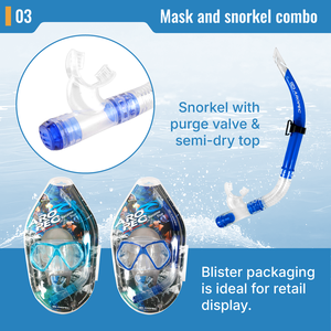 Ensemble de plongée en apnée Aropec pour adultes avec masque à 2 lentilles et tuba à embout sec, équipement de sports nautiques certifié CE - OEM/ODM/OBM - Product Image 4