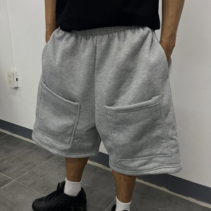 Pantalones Cortos Casuales de Color Gris Sólido para Hombre, Cintura Elástica, con Bolsillos, Estilo Bermuda, Tejido de Algodón Transpirable, Estilo Urbano - Product Image 1
