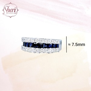 Bague pour femme en or blanc massif 18 carats avec saphir taille carrée et diamants naturels [Sheri Jewels] – Idéale pour les soirées - Product Image 2