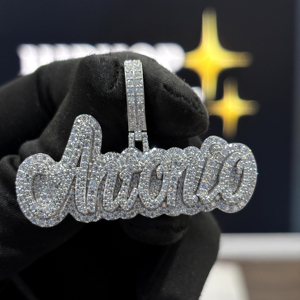 <b>Custom</b> Script <b>Name</b> Pendant 925 Sterling Silver VVS Moissanite Fully Iced Hip Hop <b>Necklace</b> White Gold Pave Jewelry Mens Unisex - Product Image 1