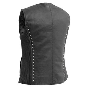 Chaleco Casual de Cuero para Mujer Salva, Cuello en V, Cierre de Cremallera, Bolsillos Decorativos, Color Sólido, Largo Regular, Impermeable - Product Image 3