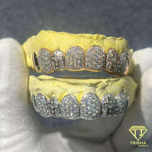 Grillz dentaire unisexe Hip Hop en argent sterling S925 avec moissanite taille ronde, personnalisé, style 'Iced Out' à face ouverte, effet diamant - Product Image 3