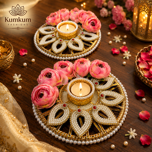 Handmade Rose Pearl Kundan Tealight Candle Holder Rangoli Diwali Wedding Home Decor Housewarming Pooja Return Gift <b>Christmas</b> - Product Image 1